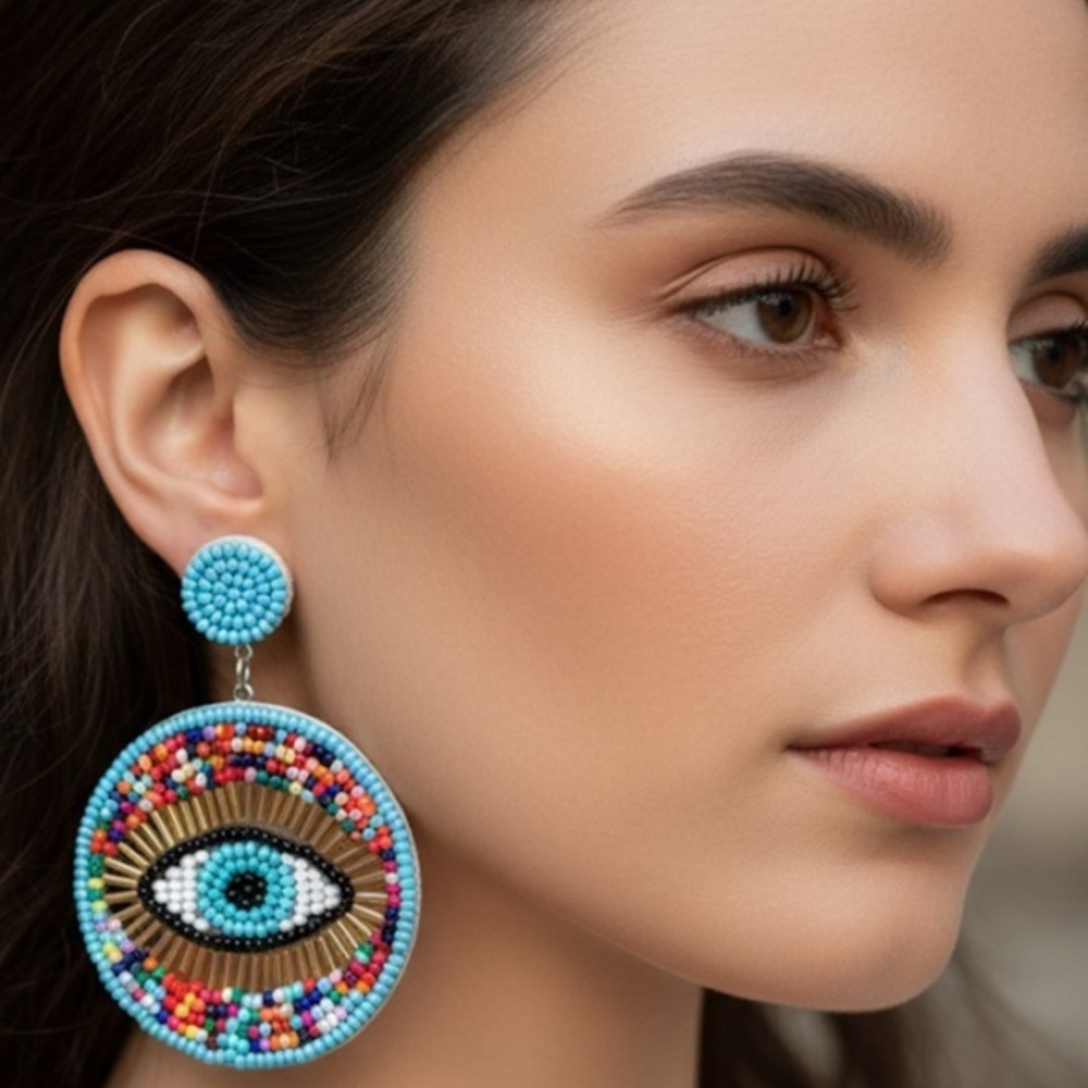✨Vibrant Multicolor Beaded Eye Earrings